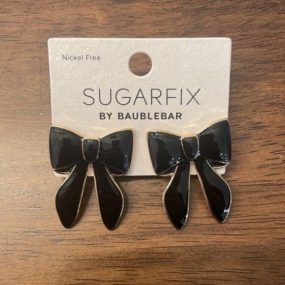 LAST ONE!! NEW Sugarfix Baublebar Black Bow Enamel Earrings - Picture 2 of 5